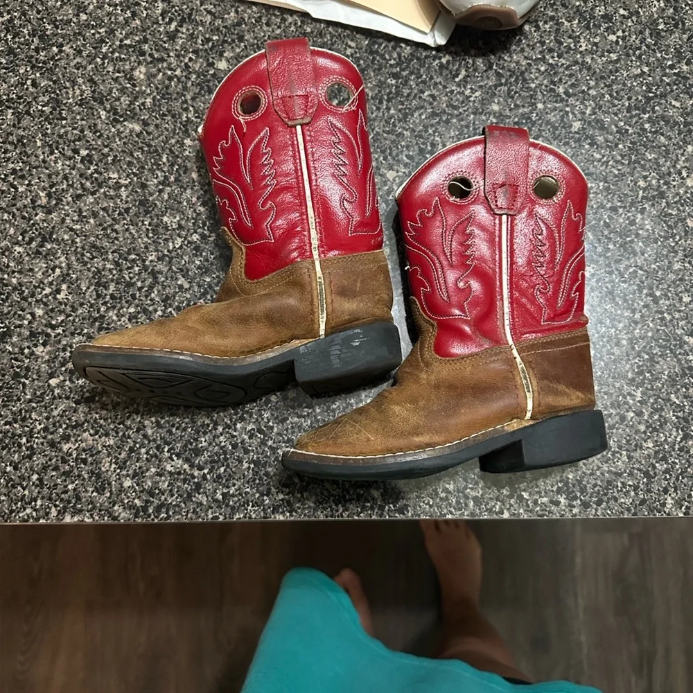 Old West Kids Boots in Red and Brown